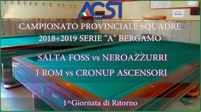 Serie A - Prima Giornata di Ritorno: SALTA FOSS vs NEROAZZURRI e  I ROM vs CRONUP ASCENSORI